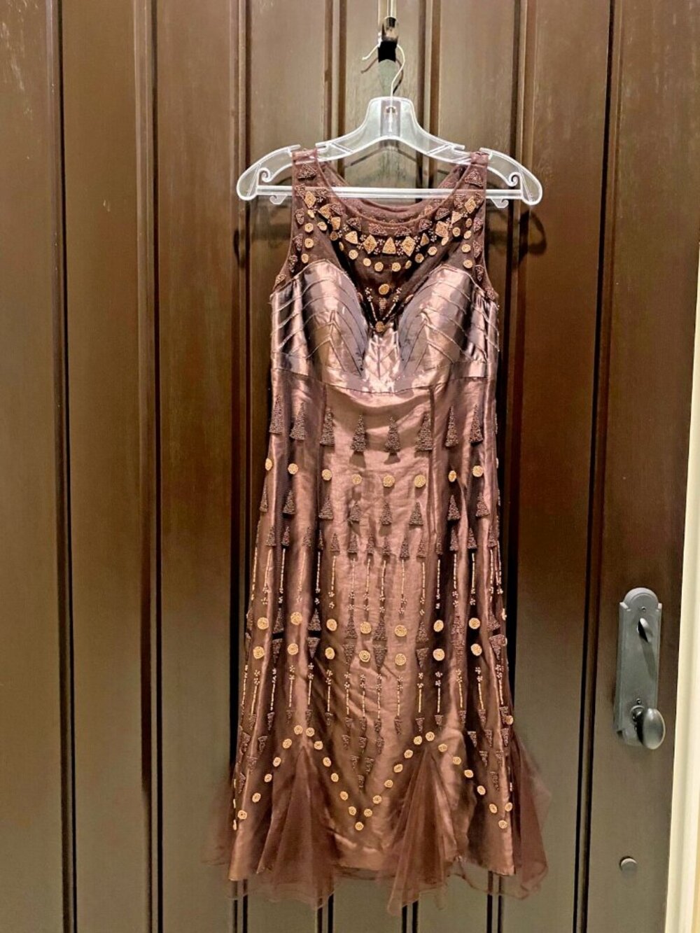 Sue Wong Y2K Hand Beaded Evening Gown Brown Chocolate Gold Midi NWT 6 G7 - Picture 3 of 6